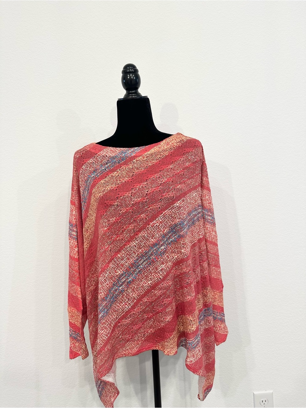 Nally & Millie Coral, Teal & Beige Striped Knit Wrap